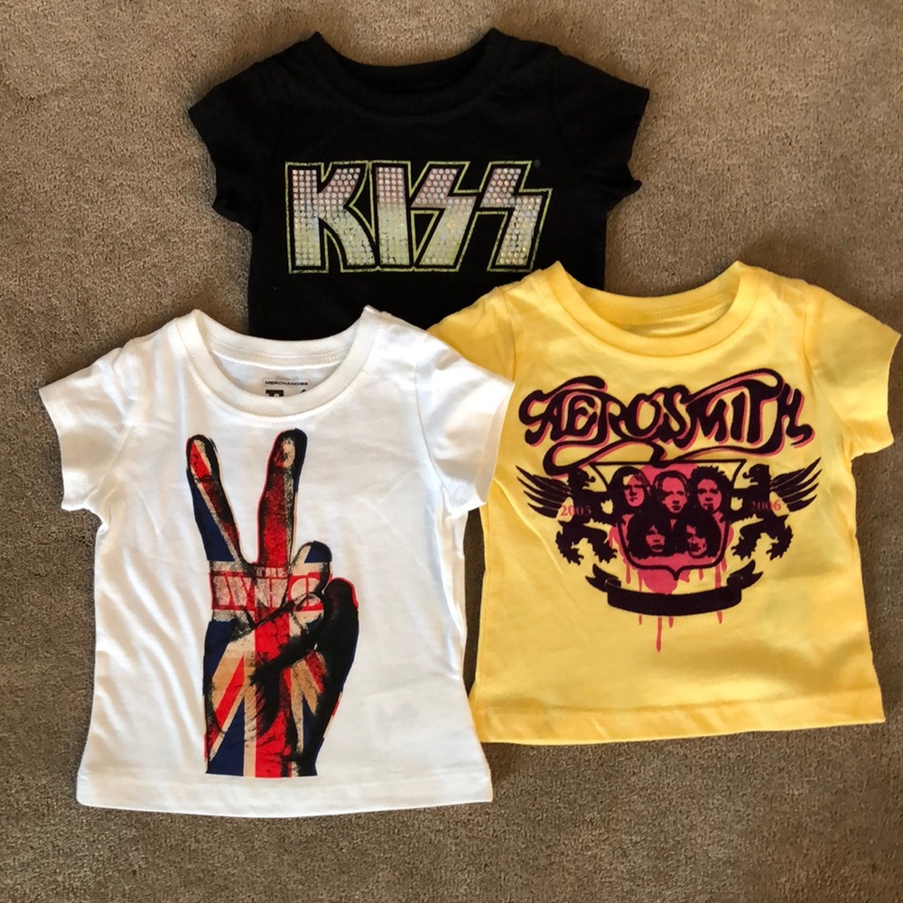 Kiss, Aerosmith, The Who infant t-shirts